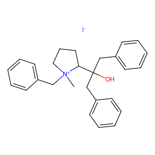1-Benzyl-2-(2-hydroxy-1,3-diphenylpropan-2-yl)-1-methylpyrrolidin-1-ium iodide structure