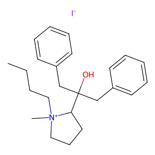 Pyrrolidinium, 1-butyl-2-(1,3-diphenyl-2-hydroxypropyl)-1-methyl-, iodide structure
