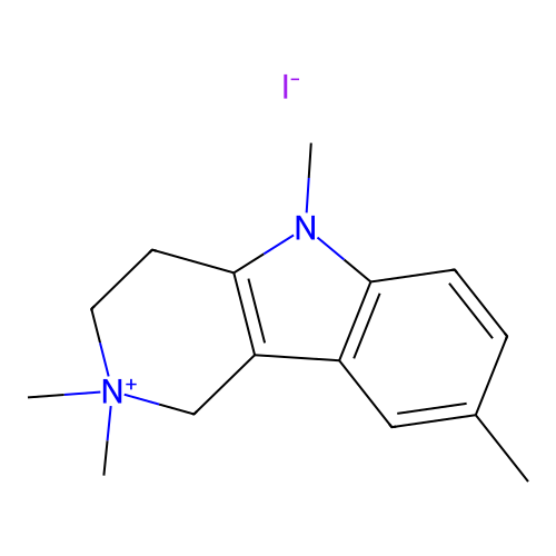 2,2,5,8-tetramethyl-2,3,4,5-tetrahydro-1H-pyrido[4,3-b]indol-2-ium iodide structure