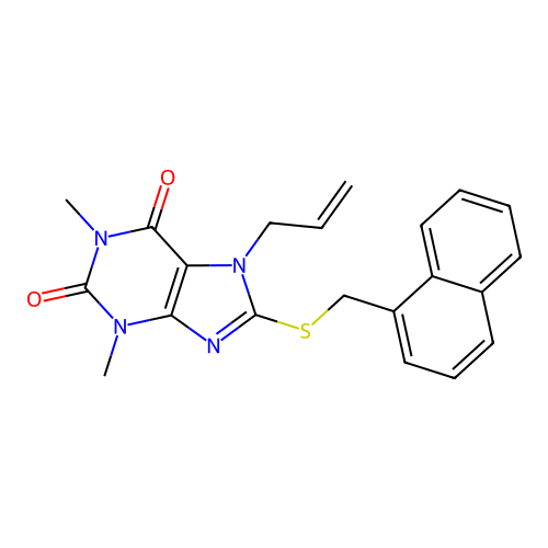 1,3-Dimethyl-8-(naphthalen-1-ylmethylsulfanyl)-7-prop-2-enylpurine-2,6-dione structure
