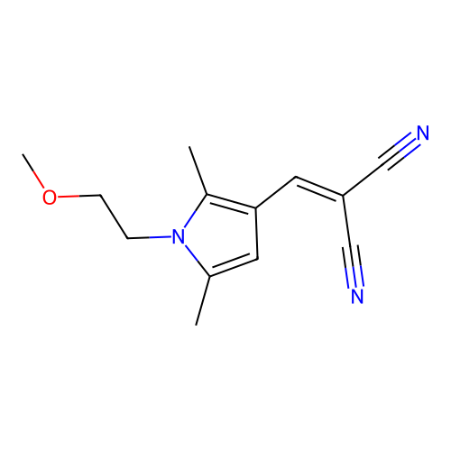2-[[1-(2-Methoxyethyl)-2,5-dimethylpyrrol-3-yl]methylidene]propanedinitrile structure