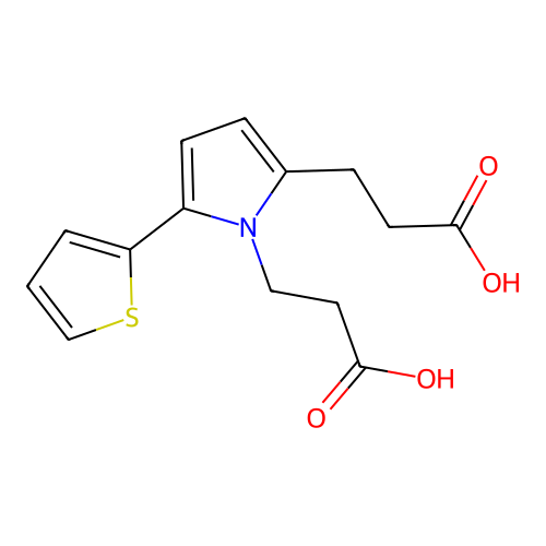 3-[2-(2-Carboxy-ethyl)-5-thiophen-2-yl-pyrrol-1-yl]-propionic acid structure