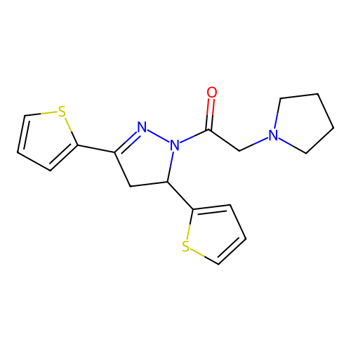 1-(3,5-Dithiophen-2-yl-3,4-dihydropyrazol-2-yl)-2-pyrrolidin-1-ylethanone structure