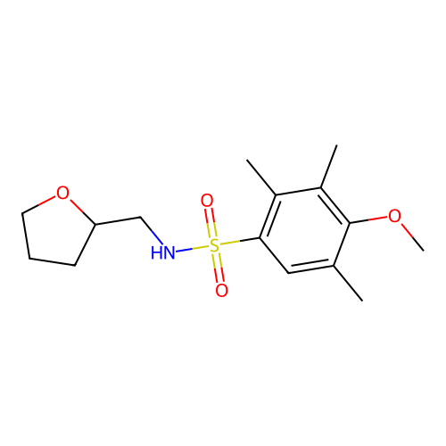 4-methoxy-2,3,5-trimethyl-N-(oxolan-2-ylmethyl)benzenesulfonamide structure