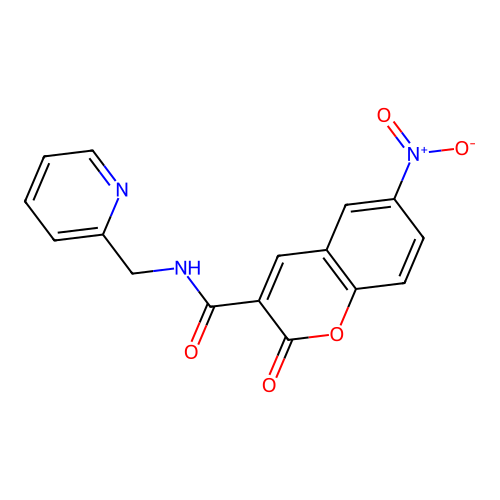 6-nitro-2-oxo-N-(pyridin-2-ylmethyl)chromene-3-carboxamide structure
