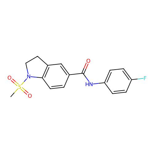 N-(4-fluorophenyl)-1-(methylsulfonyl)-2,3-dihydro-1H-indole-5-carboxamide structure