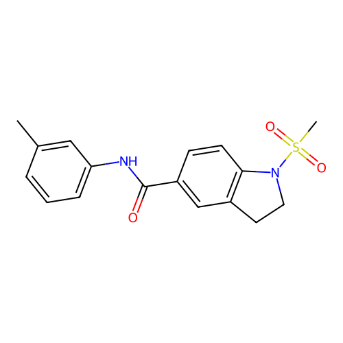 N-(3-methylphenyl)-1-methylsulfonyl-2,3-dihydroindole-5-carboxamide structure