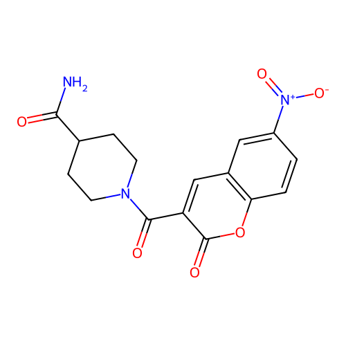 1-(6-nitro-2-oxo-2H-chromene-3-carbonyl)piperidine-4-carboxamide structure
