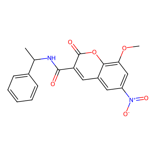 8-methoxy-6-nitro-2-oxo-N-(1-phenylethyl)-2H-chromene-3-carboxamide structure