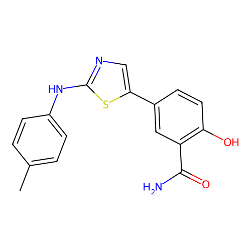 2-Hydroxy-5-[2-(4-methylanilino)thiazol-5-yl]benzamide structure