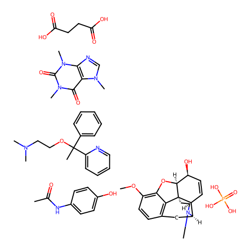 Acetaminophen mixture with caffeine, codeine phosphate and doxylamine succinate structure