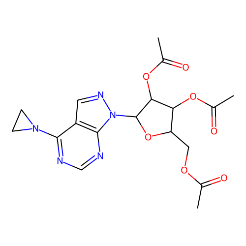 [3,4-diacetyloxy-5-[4-(aziridin-1-yl)pyrazolo[3,4-d]pyrimidin-1-yl]oxolan-2-yl]methyl acetate structure