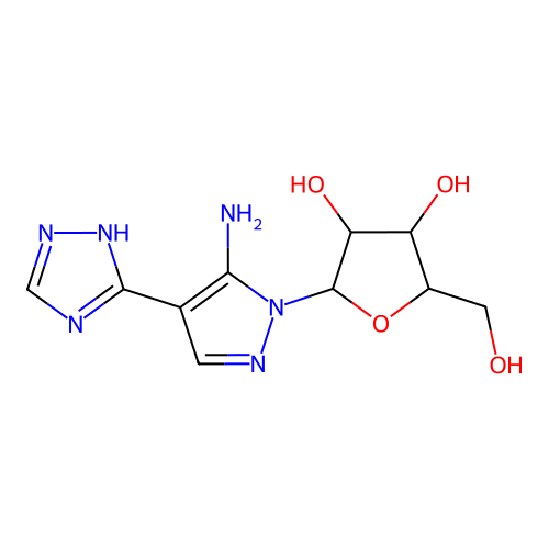 2-[5-amino-4-(1H-1,2,4-triazol-5-yl)pyrazol-1-yl]-5-(hydroxymethyl)oxolane-3,4-diol structure