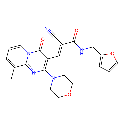 (2E)-2-cyano-N-(2-furylmethyl)-3-(9-methyl-2-morpholin-4-yl-4-oxo(5-hydropyrid ino[1,2-a]pyrimidin-3-yl))prop-2-enamide structure