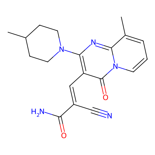 (2E)-2-cyano-3-[9-methyl-2-(4-methylpiperidin-1-yl)-4-oxo-4H-pyrido[1,2-a]pyrimidin-3-yl]prop-2-enamide structure