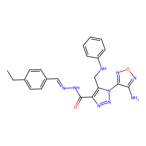 (E)-1-(4-amino-1,2,5-oxadiazol-3-yl)-N'-(4-ethylbenzylidene)-5-((phenylamino)methyl)-1H-1,2,3-triazole-4-carbohydrazide structure