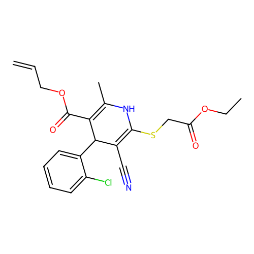 allyl 4-(2-chlorophenyl)-5-cyano-6-((2-ethoxy-2-oxoethyl)thio)-2-methyl-1,4-dihydropyridine-3-carboxylate structure