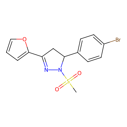 5-(4-bromophenyl)-3-(furan-2-yl)-1-(methylsulfonyl)-4,5-dihydro-1H-pyrazole structure