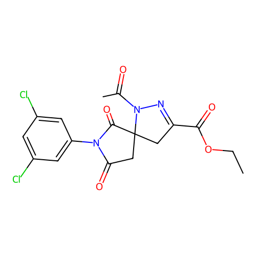ethyl 1-acetyl-7-(3,5-dichlorophenyl)-6,8-dioxo-1,2,7-triazaspiro[4.4]non-2-ene-3-carboxylate structure