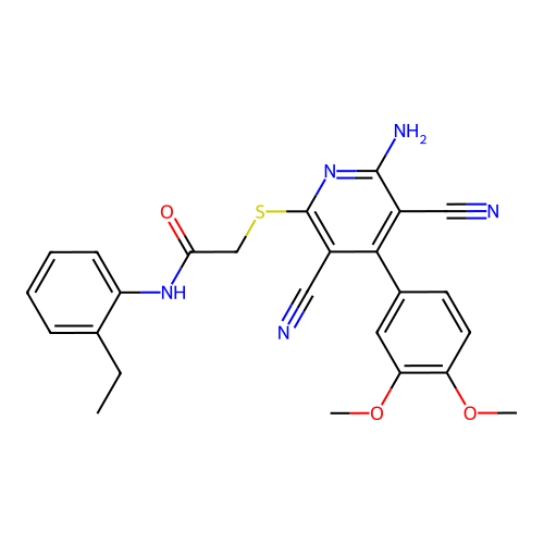 2-[6-amino-3,5-dicyano-4-(3,4-dimethoxyphenyl)pyridin-2-yl]sulfanyl-N-(2-ethylphenyl)acetamide structure
