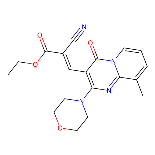 (E)-ethyl 2-cyano-3-(9-methyl-2-morpholino-4-oxo-4H-pyrido[1,2-a]pyrimidin-3-yl)acrylate structure