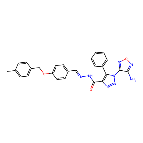 (E)-1-(4-amino-1,2,5-oxadiazol-3-yl)-N'-(4-((4-methylbenzyl)oxy)benzylidene)-5-phenyl-1H-1,2,3-triazole-4-carbohydrazide structure