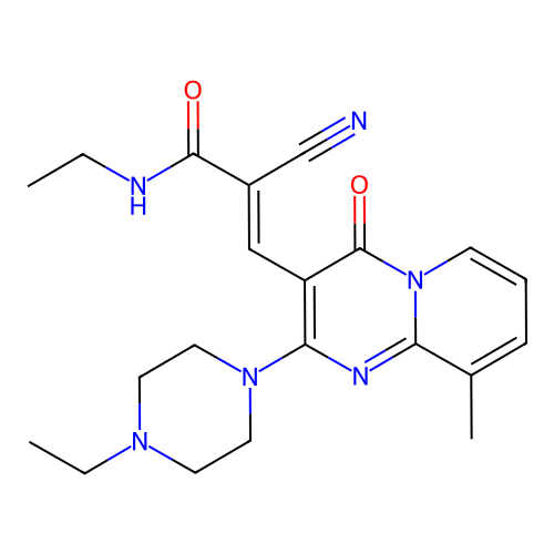 (2E)-2-cyano-N-ethyl-3-[2-(4-ethylpiperazin-1-yl)-9-methyl-4-oxo-4H-pyrido[1,2-a]pyrimidin-3-yl]prop-2-enamide structure