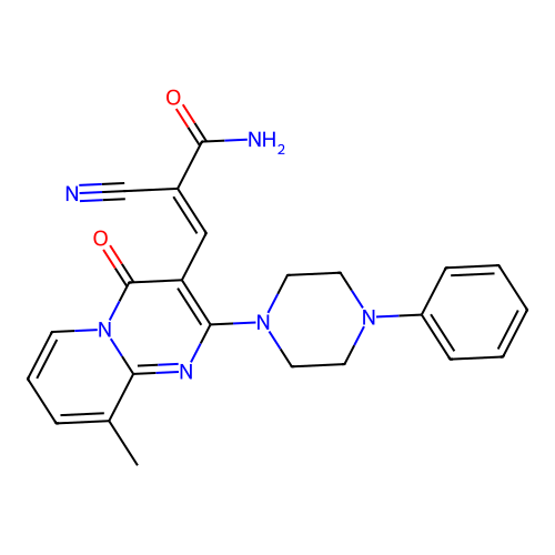 (2E)-2-cyano-3-[9-methyl-4-oxo-2-(4-phenylpiperazin-1-yl)-4H-pyrido[1,2-a]pyrimidin-3-yl]prop-2-enamide structure