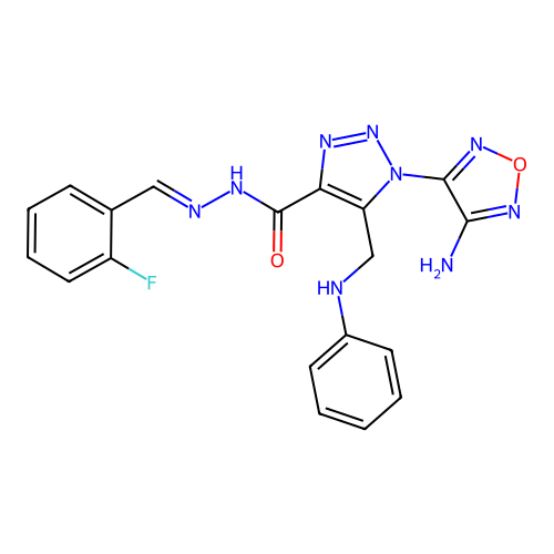 (E)-1-(4-amino-1,2,5-oxadiazol-3-yl)-N'-(2-fluorobenzylidene)-5-((phenylamino)methyl)-1H-1,2,3-triazole-4-carbohydrazide structure