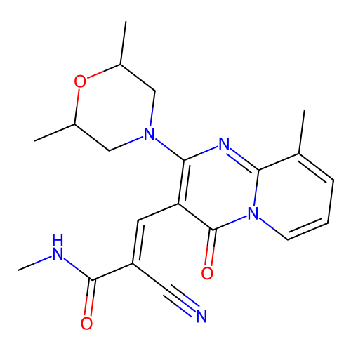 (2E)-2-cyano-3-[2-(2,6-dimethylmorpholin-4-yl)-9-methyl-4-oxo-4H-pyrido[1,2-a]pyrimidin-3-yl]-N-methylprop-2-enamide structure