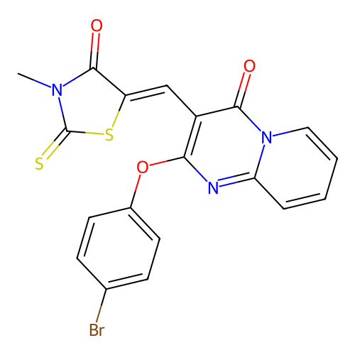 2-(4-bromophenoxy)-3-[(Z)-(3-methyl-4-oxo-2-thioxo-1,3-thiazolidin-5-ylidene)methyl]-4H-pyrido[1,2-a]pyrimidin-4-one structure