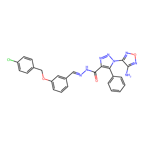 (E)-1-(4-amino-1,2,5-oxadiazol-3-yl)-N'-(3-((4-chlorobenzyl)oxy)benzylidene)-5-phenyl-1H-1,2,3-triazole-4-carbohydrazide structure