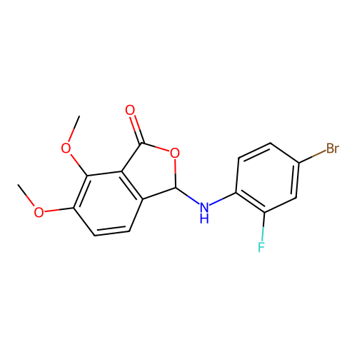 3-[(4-bromo-2-fluorophenyl)amino]-6,7-dimethoxy-2-benzofuran-1(3H)-one structure