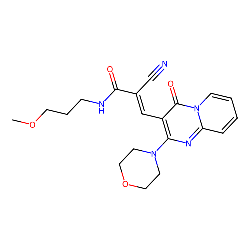 (2E)-2-cyano-N-(3-methoxypropyl)-3-[2-(morpholin-4-yl)-4-oxo-4H-pyrido[1,2-a]pyrimidin-3-yl]prop-2-enamide structure