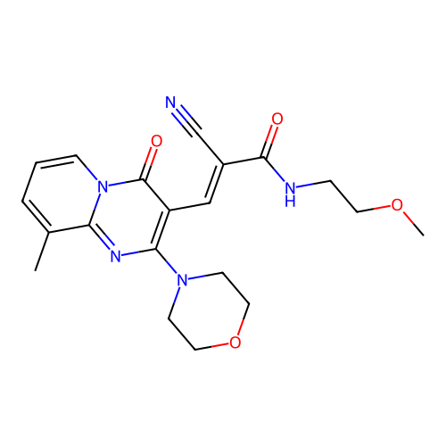 (2E)-2-cyano-N-(2-methoxyethyl)-3-[9-methyl-2-(morpholin-4-yl)-4-oxo-4H-pyrido[1,2-a]pyrimidin-3-yl]prop-2-enamide structure
