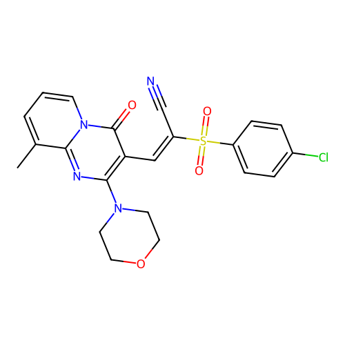 (2E)-2-(4-CHLOROBENZENESULFONYL)-3-[9-METHYL-2-(MORPHOLIN-4-YL)-4-OXO-4H-PYRIDO[1,2-A]PYRIMIDIN-3-YL]PROP-2-ENENITRILE structure