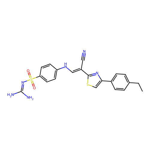 (E)-N-carbamimidoyl-4-((2-cyano-2-(4-(4-ethylphenyl)thiazol-2-yl)vinyl)amino)benzenesulfonamide structure