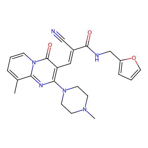 (2E)-2-cyano-N-(furan-2-ylmethyl)-3-[9-methyl-2-(4-methylpiperazin-1-yl)-4-oxo-4H-pyrido[1,2-a]pyrimidin-3-yl]prop-2-enamide structure