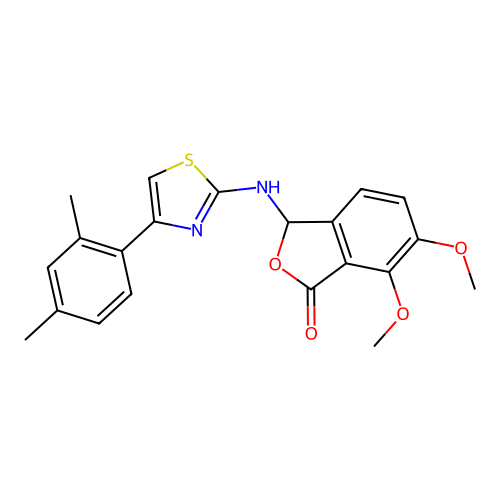 3-((4-(2,4-dimethylphenyl)thiazol-2-yl)amino)-6,7-dimethoxyisobenzofuran-1(3H)-one structure