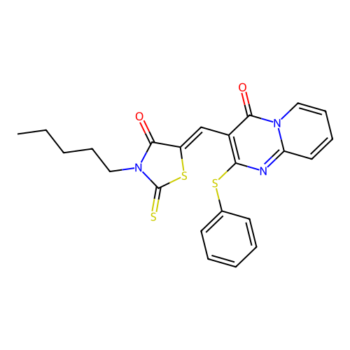 3-[(Z)-(4-oxo-3-pentyl-2-thioxo-1,3-thiazolidin-5-ylidene)methyl]-2-(phenylsulfanyl)-4H-pyrido[1,2-a]pyrimidin-4-one structure
