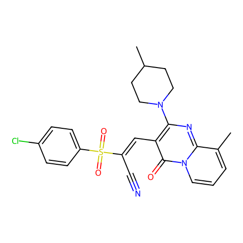 (2E)-2-(4-CHLOROBENZENESULFONYL)-3-[9-METHYL-2-(4-METHYLPIPERIDIN-1-YL)-4-OXO-4H-PYRIDO[1,2-A]PYRIMIDIN-3-YL]PROP-2-ENENITRILE structure