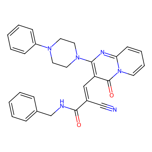 (2E)-N-benzyl-2-cyano-3-[4-oxo-2-(4-phenylpiperazin-1-yl)-4H-pyrido[1,2-a]pyrimidin-3-yl]prop-2-enamide structure