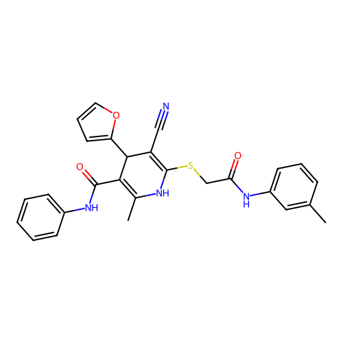 5-cyano-4-(furan-2-yl)-2-methyl-6-({2-[(3-methylphenyl)amino]-2-oxoethyl}sulfanyl)-N-phenyl-1,4-dihydropyridine-3-carboxamide structure