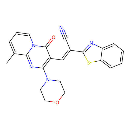 (2E)-2-(1,3-benzothiazol-2-yl)-3-[9-methyl-2-(morpholin-4-yl)-4-oxo-4H-pyrido[1,2-a]pyrimidin-3-yl]prop-2-enenitrile structure