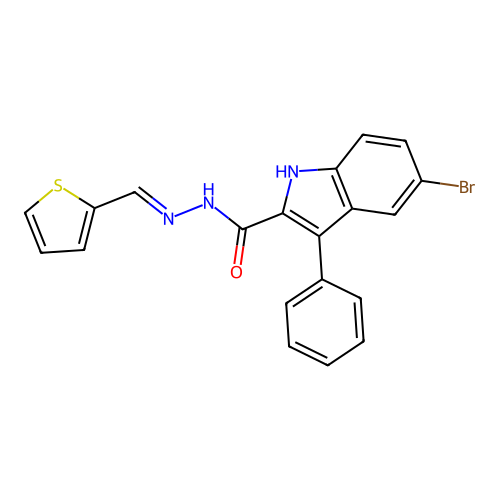 5-bromo-3-phenyl-N'-[(E)-thiophen-2-ylmethylidene]-1H-indole-2-carbohydrazide structure