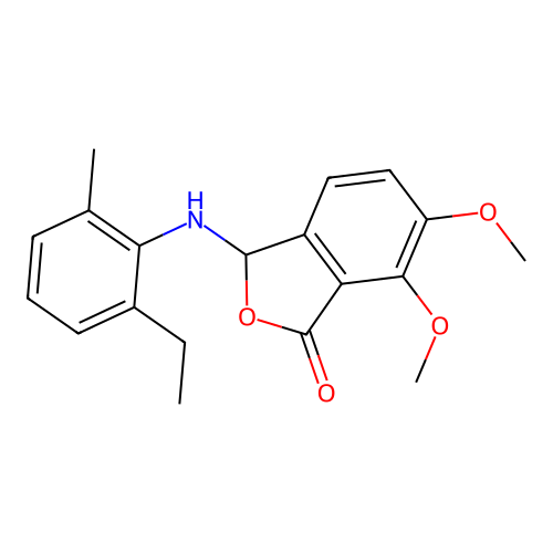 3-[(2-ethyl-6-methylphenyl)amino]-6,7-dimethoxy-2-benzofuran-1(3H)-one structure