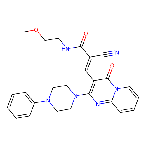 (2E)-2-cyano-N-(2-methoxyethyl)-3-[4-oxo-2-(4-phenylpiperazin-1-yl)-4H-pyrido[1,2-a]pyrimidin-3-yl]prop-2-enamide structure