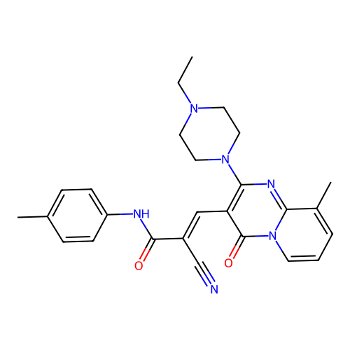 (2E)-2-cyano-3-[2-(4-ethylpiperazin-1-yl)-9-methyl-4-oxo-4H-pyrido[1,2-a]pyrimidin-3-yl]-N-(4-methylphenyl)prop-2-enamide structure