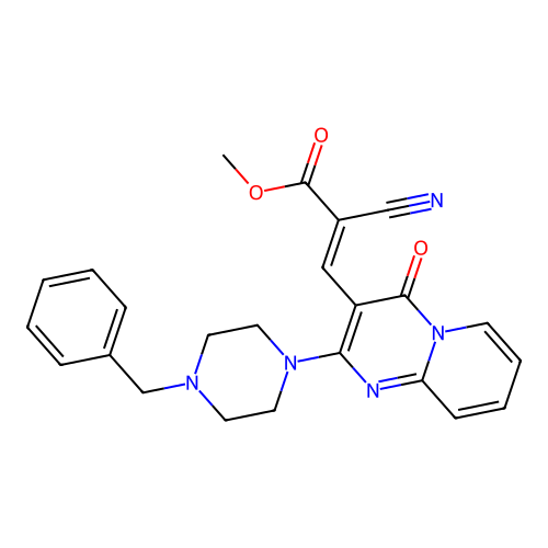 (E)-methyl 3-(2-(4-benzylpiperazin-1-yl)-4-oxo-4H-pyrido[1,2-a]pyrimidin-3-yl)-2-cyanoacrylate structure