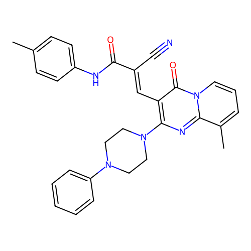 (2E)-2-cyano-3-[9-methyl-4-oxo-2-(4-phenylpiperazin-1-yl)-4H-pyrido[1,2-a]pyrimidin-3-yl]-N-(4-methylphenyl)prop-2-enamide structure